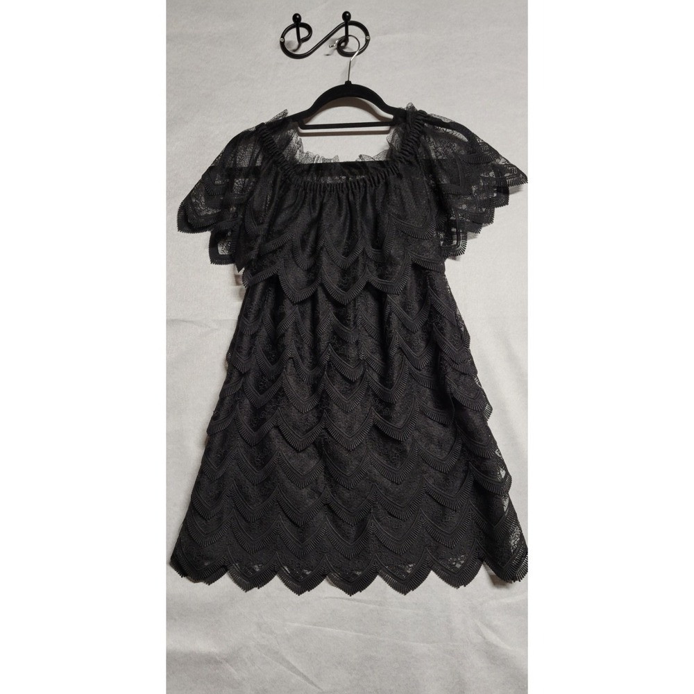 Black Layered Lace Tank Dress W/ Top Lace Covered shoulders Alexis Dress Size XS